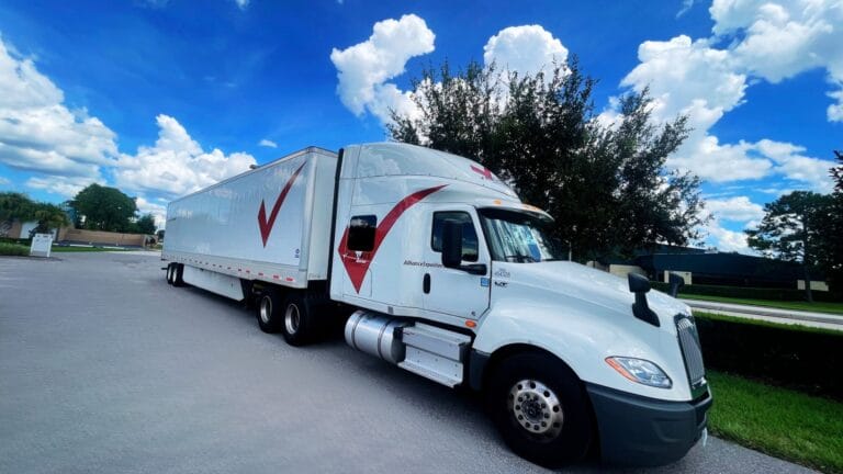 An Alliance Shipping Services truck demonstrating the Drive for 25 safety initiative.