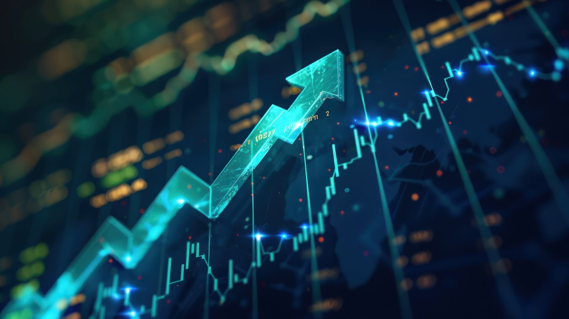 Jade sharp arrow moving up a financial graph, dark background, high detail,