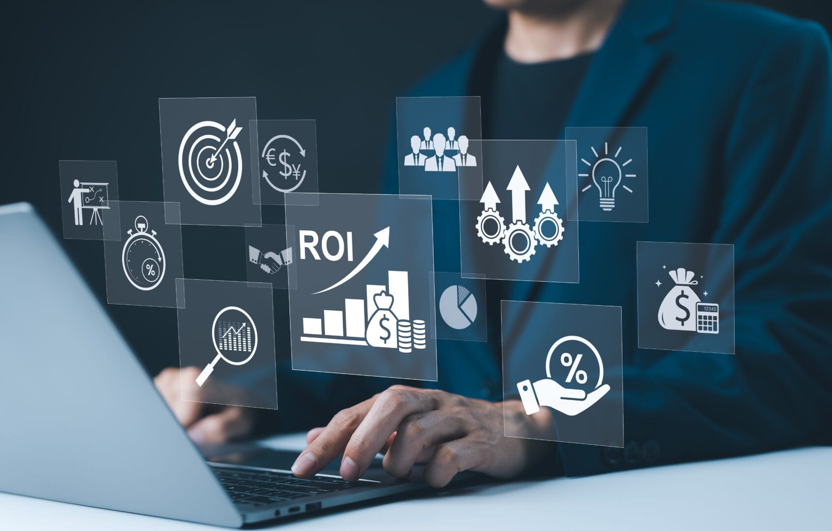 Analyzing,Roi,And,Business,Strategy,Concepts.,Businessman,Working,On,A