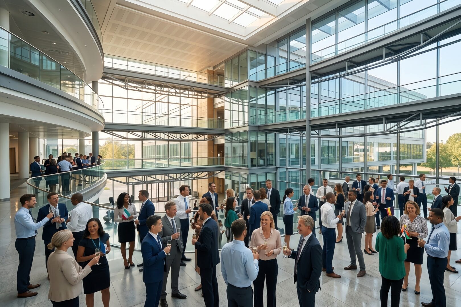 Diverse Business People Networking in Modern Office Atrium